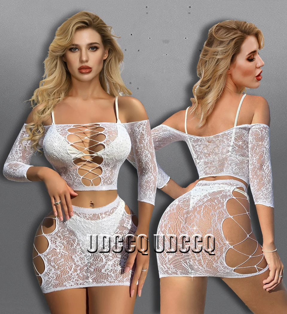 crochet Fishnet Bodystocking white Lingerie Babydoll Underwear tassels Chemises Cosplay Teddies Bodysuits sexy dress for sex