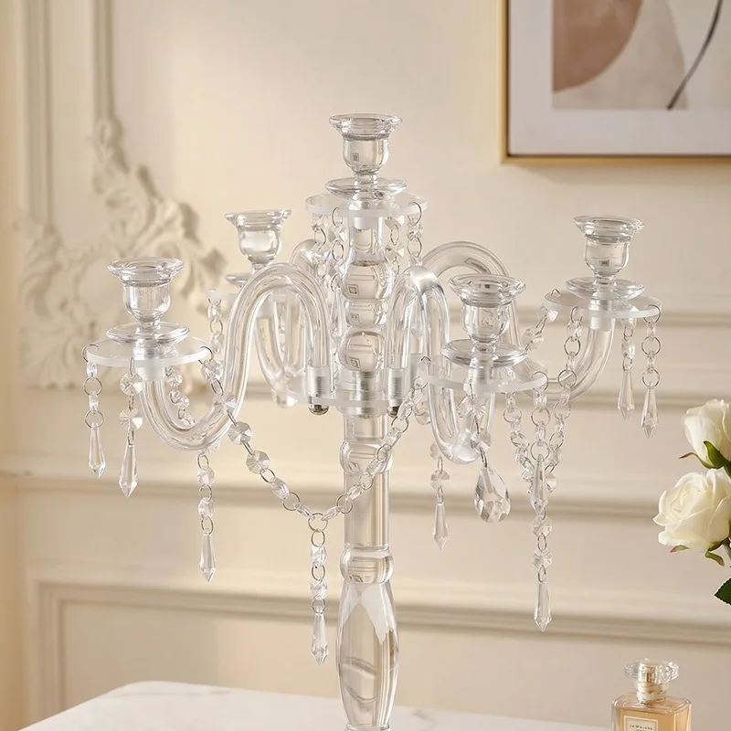 Crystal Acrylic 5 Head Arm Candlestick Table Centerpieces Candelabras Taper Candle Holder Vintage Acrylic Candelabra for Wedding