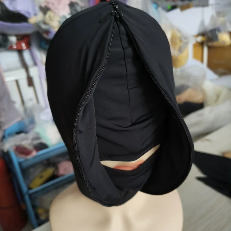 Handmade Unisex Double Zipper Head Cover Breathable Headgear Couple Cosplay Game Head Hood Full Face Blindfold Cap COS Accessory