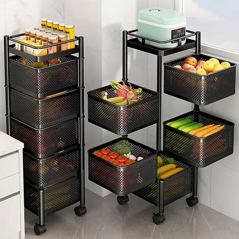 

Removable Rotating Kitchen Shelving Multi-floor Home Installation Multi-functional Storage Rack Vegetable Fruit Basket