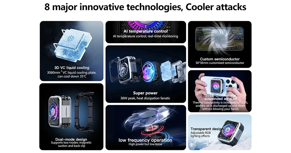 Nubia RedMagic Cooler 5 4 Pro Magnetic Ice FunCooler RGB LED 36W أشباه الموصلات تبديد الحرارة التبريد للألعاب Oneplus الهاتف