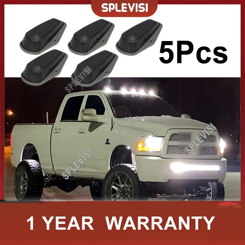 Smoke Lens Rooftop Cab Marker Running White LED Lights For Pickups Trucks Ford Dodge Ram GMC Toyota Vans SUV POV Vehicle, 5Pcs