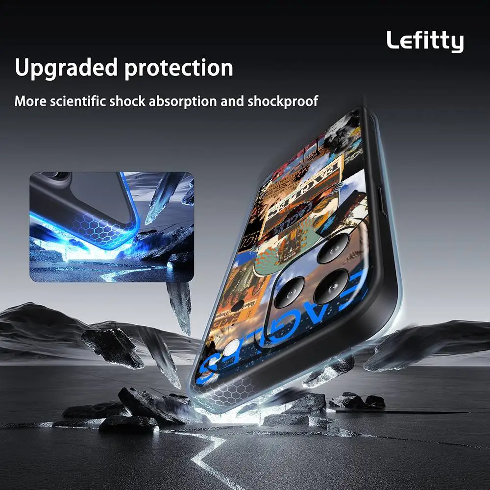 E-Eagles Band حافظة هاتف عصرية لهاتف آيفون 17 16 15 14 13 12 11 Pro Max Plus Mini Black Frosted Soft Shell Funda