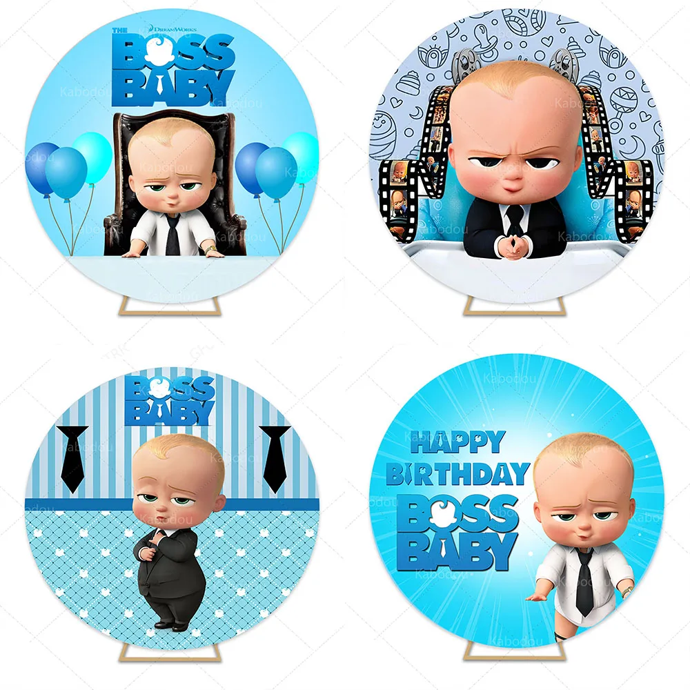 The Boss Baby Round Backdrop Boys Kid Birthday Party Baby Shower Decoration Blue Circle Photography Background Poster Cover Prop