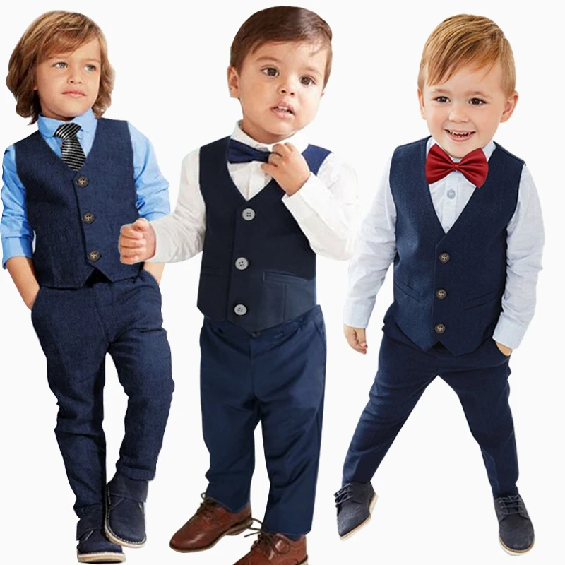 New Boys Suits Kids Birthday Wedding Party Dress Gentleman Shirt Pants Tie 3pcs Boy clothes children clothes from 2 to 7 years