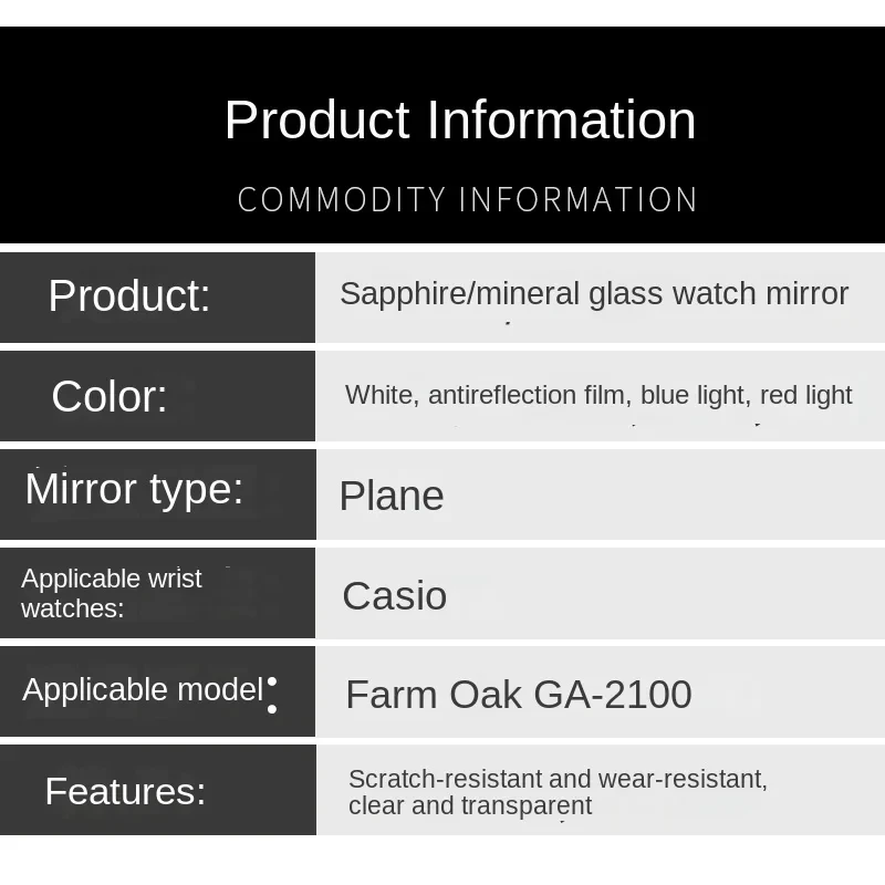 GA-2100 Mirror For Casio G-SHOCK GA-2100 GM-2100 Sapphire Scratch resistant  Wear resistant Watch Domestic Mineral Glass Cover