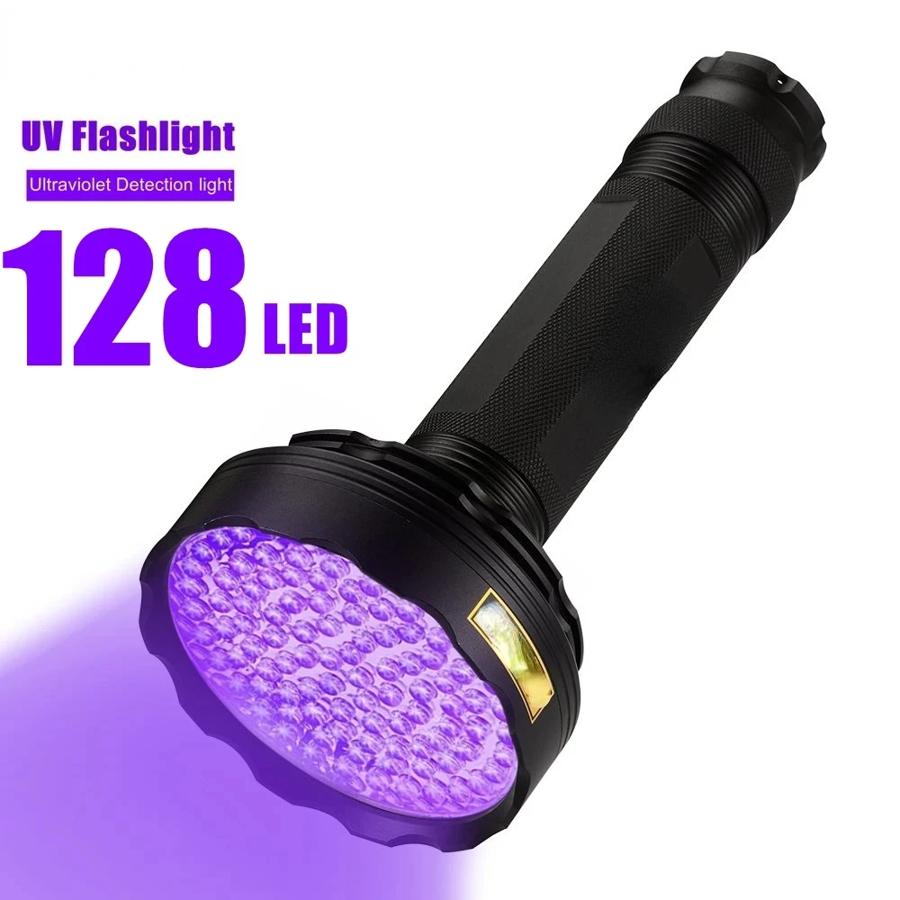

128LED 395nm UV Flashlight High Power Ultraviolet Torch Money Ore Pet Stains Invisible ink Scorpion Marker Fluorescent light