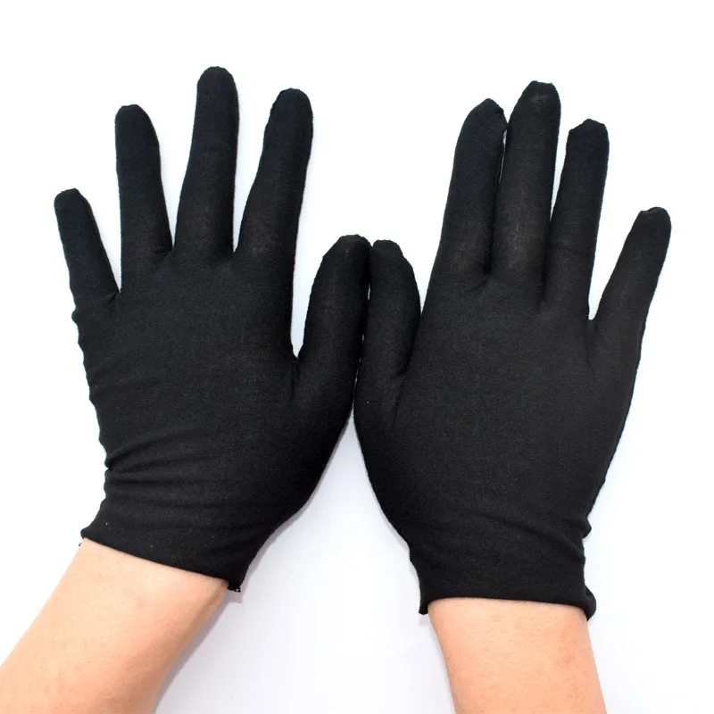 Guantes de trabajo de algodón 100% negros para hombre y mujer, guantes de joyería para camareros y conductores, 1 par