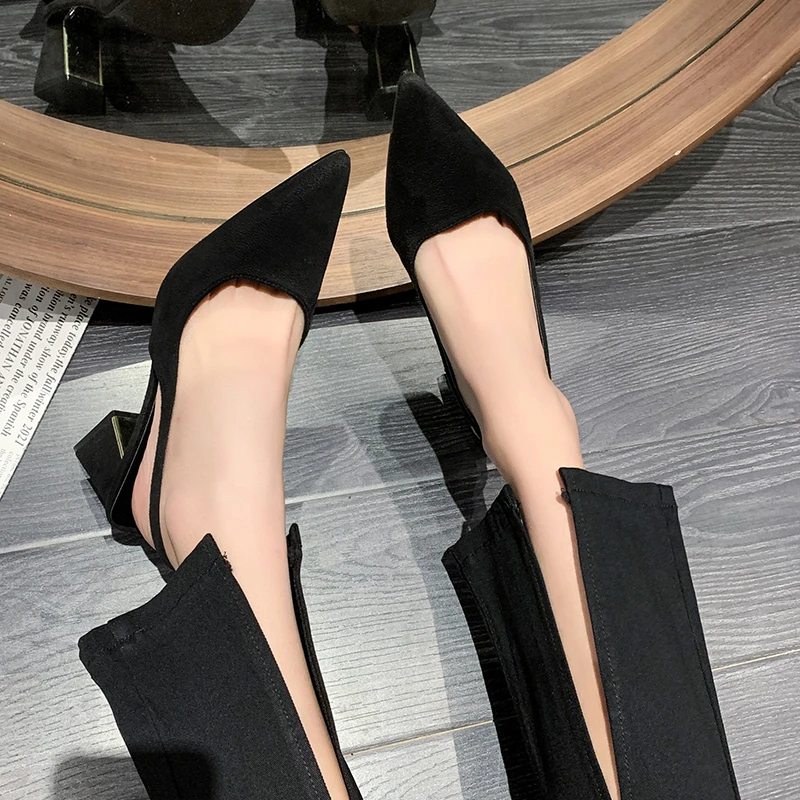 Black Sandals Women Summer New Fashion Women's Sandals Pointed Pumps Women Shoes Office Dress Shoes Sexy Square Heel High Shoes