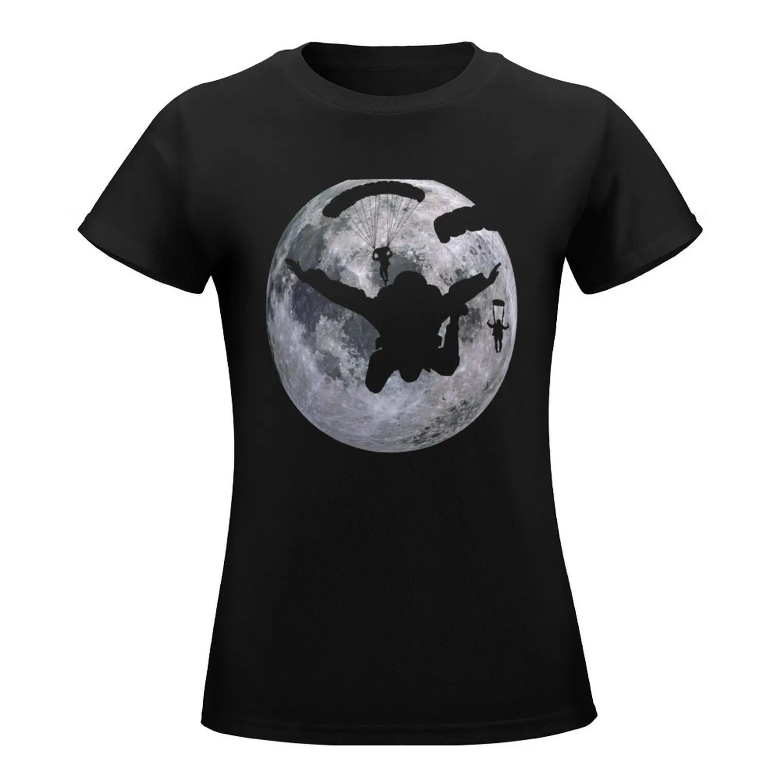 Skydive parachuting design of a skydiver and the moon in the background. T-Shirt customs sublime ariat shirts for Women