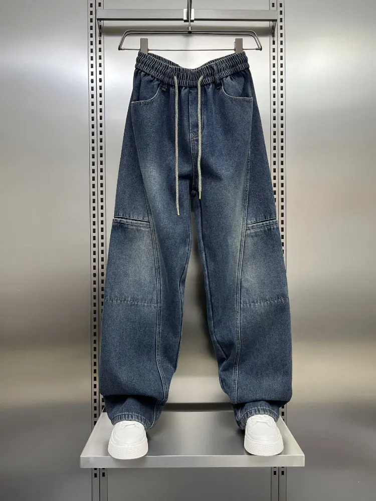 

Retro American Fleece Lined Straight Leg Men's Jeans Trendy Loose Wide Leg Knife Pants High Street Straight Long Pants