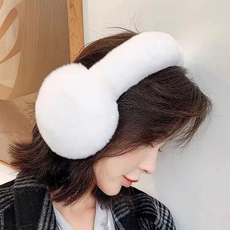 Ear Muffs For Women Winter EarWarmers Soft Warm Cable Furry Real Rex Rabbit Ear Covers For Cold Weather