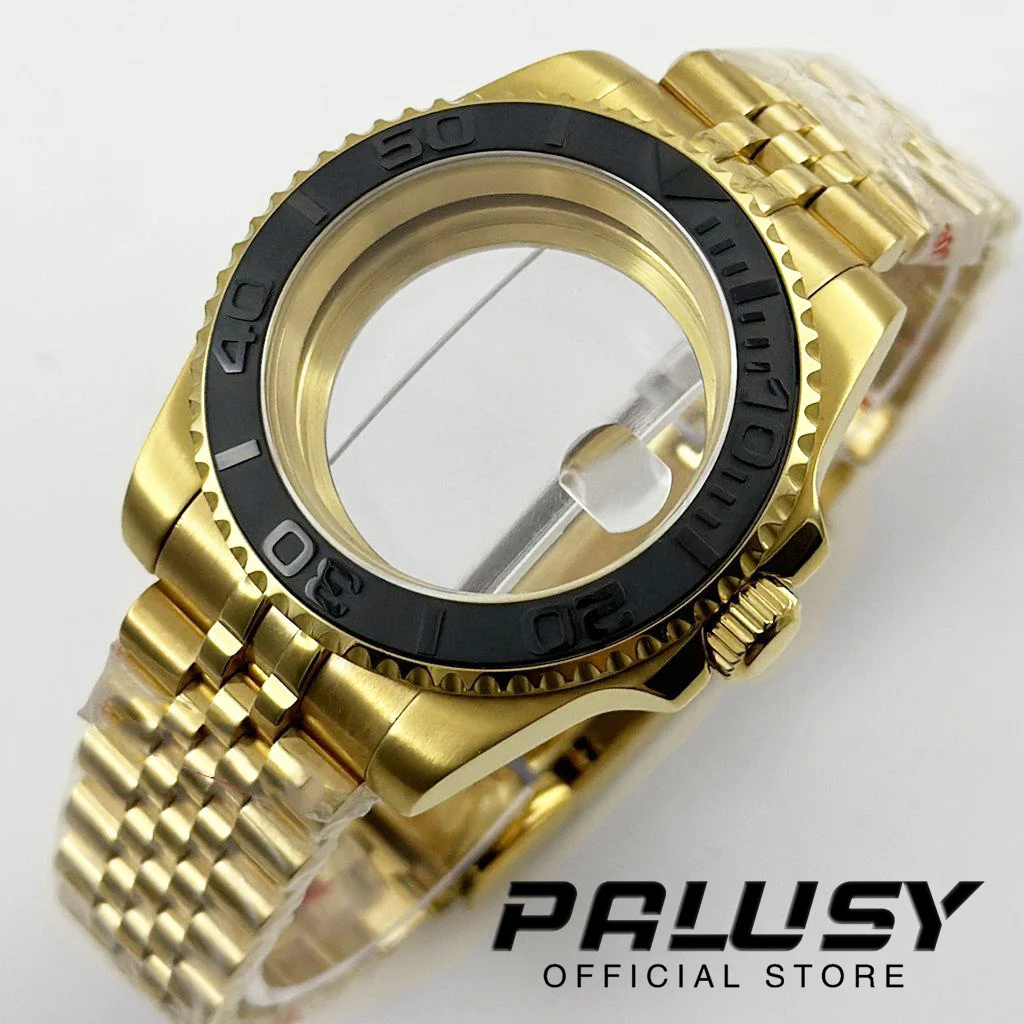 Золотой 40 мм, черный керамический безель для дайвера, водонепроницаемый, подходит для NH34 NH35 NH36 ETA2824, механизм, сапфировое стекло, корпус для часов, скользящая застежка