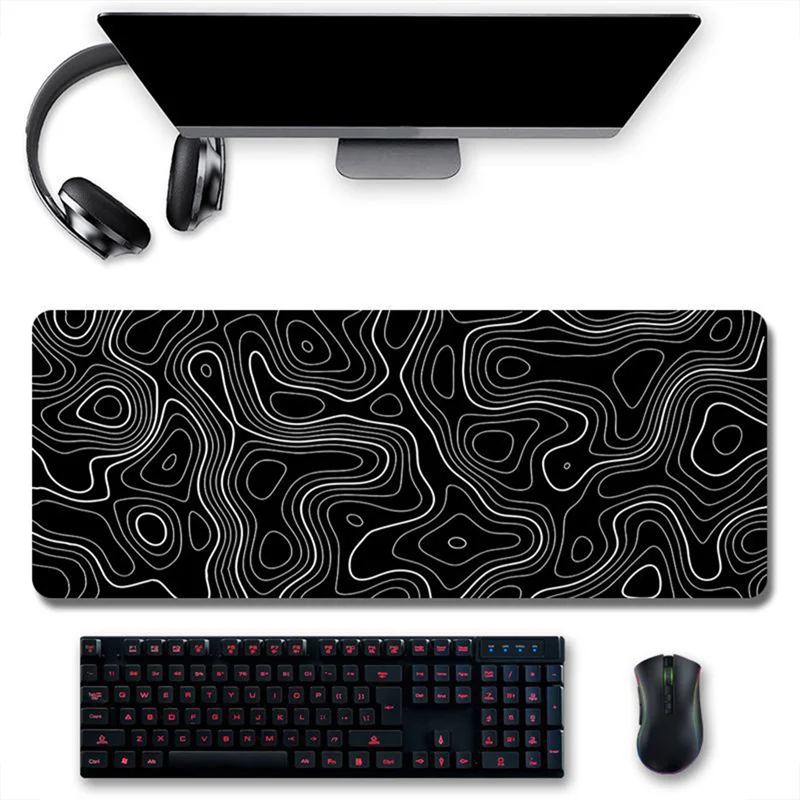 Topographic Contour Extended Big Mouse Pad Computer Keyboard Mouse Mat Mousepad with 3Mm Non-Slip Base