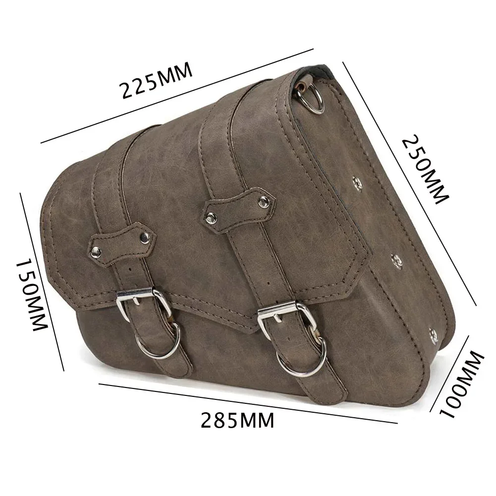 1Pcs Right Or Left Vintage Brown Motorcycle Side SaddleBag Luggage And Bottle Holder PU Leather Universal For Most Motorcar