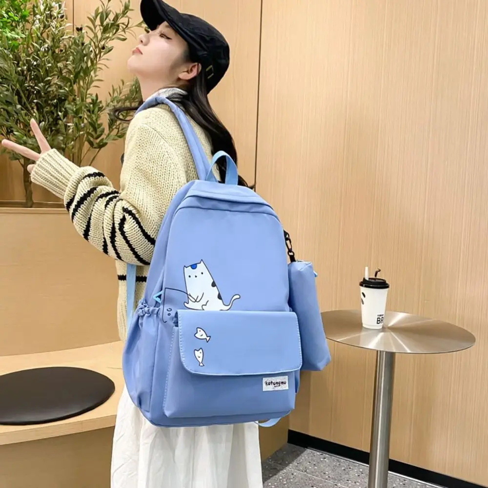 Fashion Waterproof Cat Printed Students Backpack Fashion Lovely College Backpack Cartoon Large Capacity Shoulder Bag Female