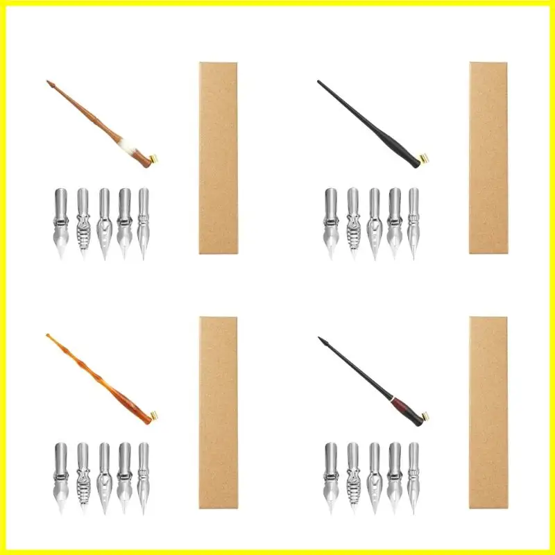 Resin Dip Pen Holder with 5 Replaceable Tip Adjustable Metal Flange for Artist Beginner Drawing Art Illustrations