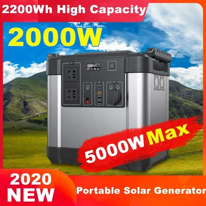 Battery Solar Generator Home/emergency Use 110V/220V 2220WH 600,000mah 2kw Solar Panel Pure Sine Wave MPPT Solar Panel Risen 650