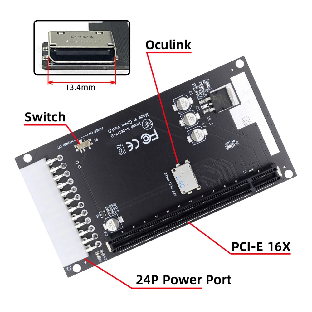 Cablecc  Adapter With ATX 24pin Power Port 4x Oculink SFF-8612 SFF-8611 to PCIE PCI-Express 16x for Mainboard Graphics Card