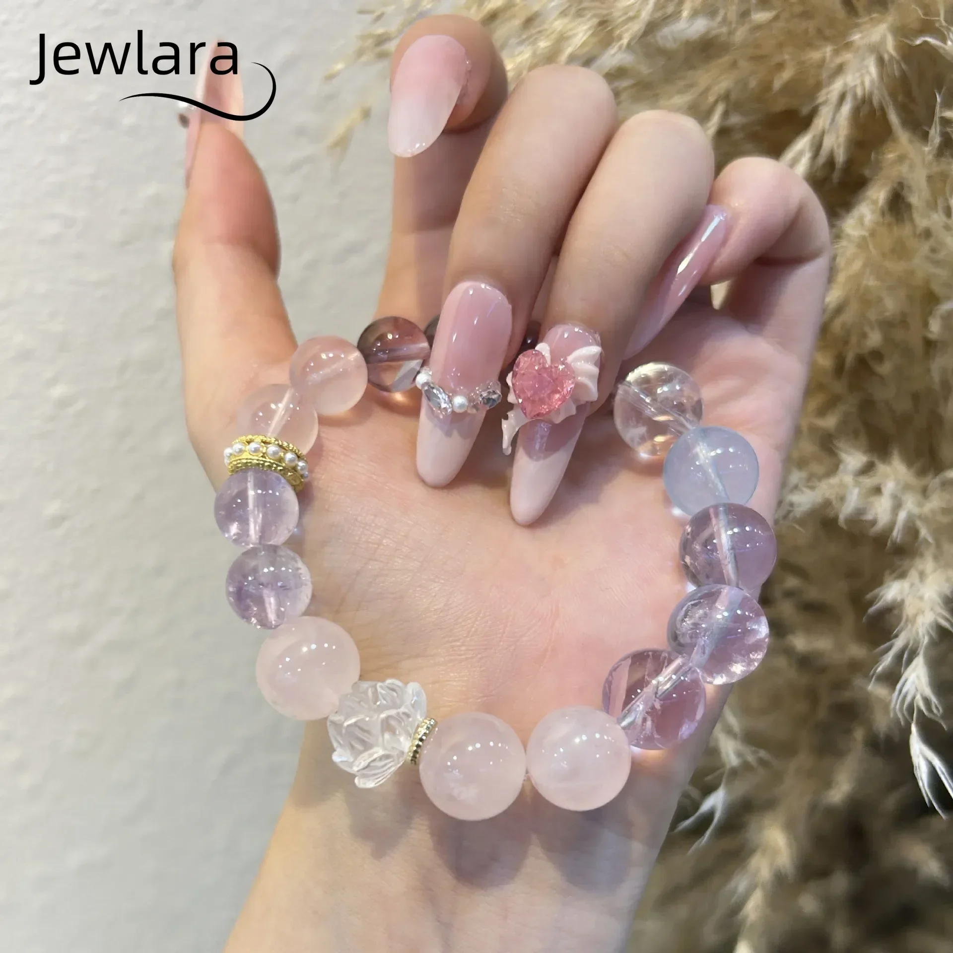 JEWLARA Jewelry Bracelet Natural, Amethyst, Pink Crystal, Girls Beads