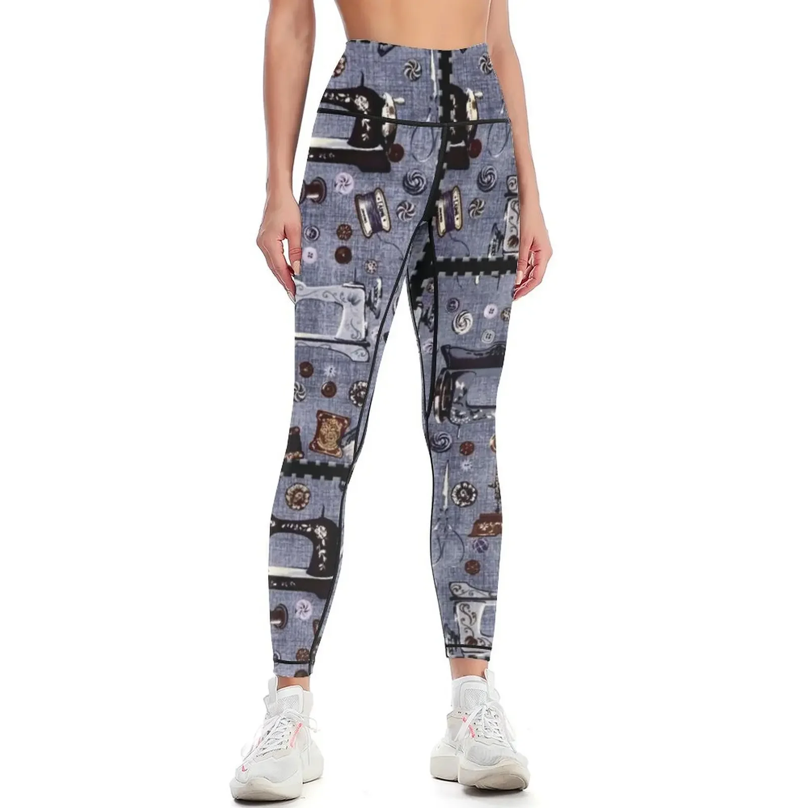 

Vintage Sewing Machines Seamstress Pattern Leggings Sports pants woman sport pants legging pants raises butt Womens Leggings