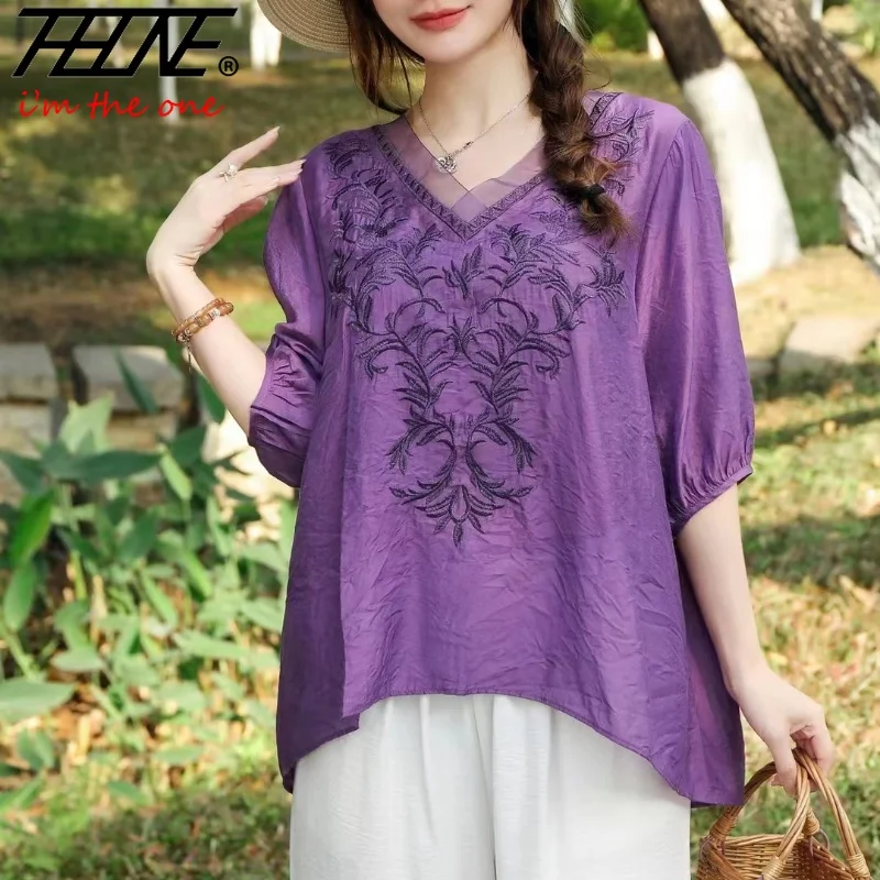 

THHONE Summer Blouse Women Shirts Tops Vintage Chinese Style Cotton Linen Blusa Mujer Korean Print Camisas Casual Loose Blouses