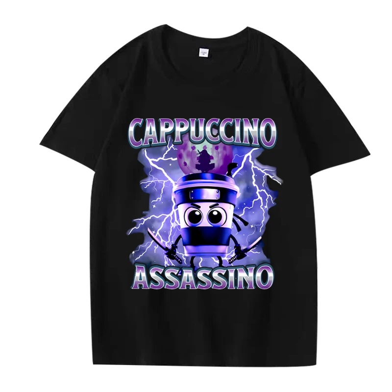 

Italian Brainrot Cappuccino Assassino Funny Graphics T Shirt men women Oversized 100% Cotton short sleeve Summer top Unisex tee