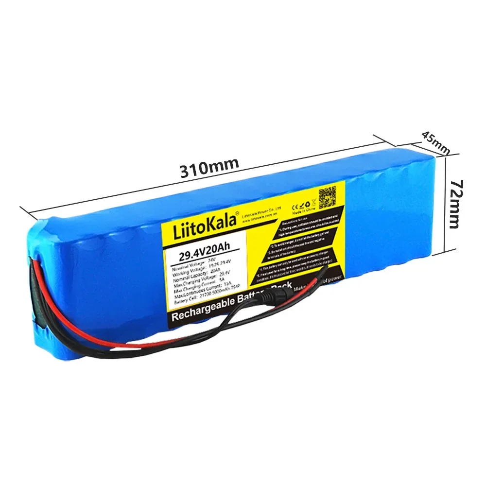 LiitoKala 24V20Ah 21700 7S4P lithium battery pack 29.4V bicycle scooter scooter portable bicycle wheelchair battery with BMS