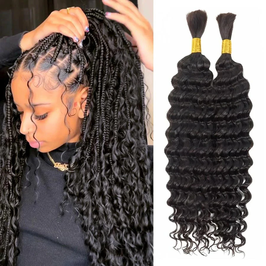 Human Braiding Hair 3 Bundles 150G Deep Wave Bulk Human Hair For Braiding No Weft 10A Braiding Hair Bulk Curly For Boho Braids