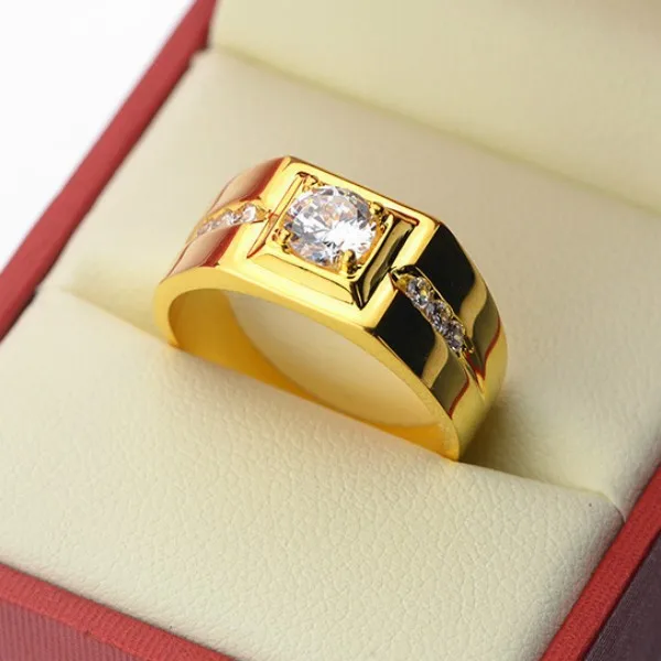 Men's Adjustable Open-Style Geometric Ring Crafted with Electroplated Metal in Light Luxury Design Featuring Simulated Diamond A