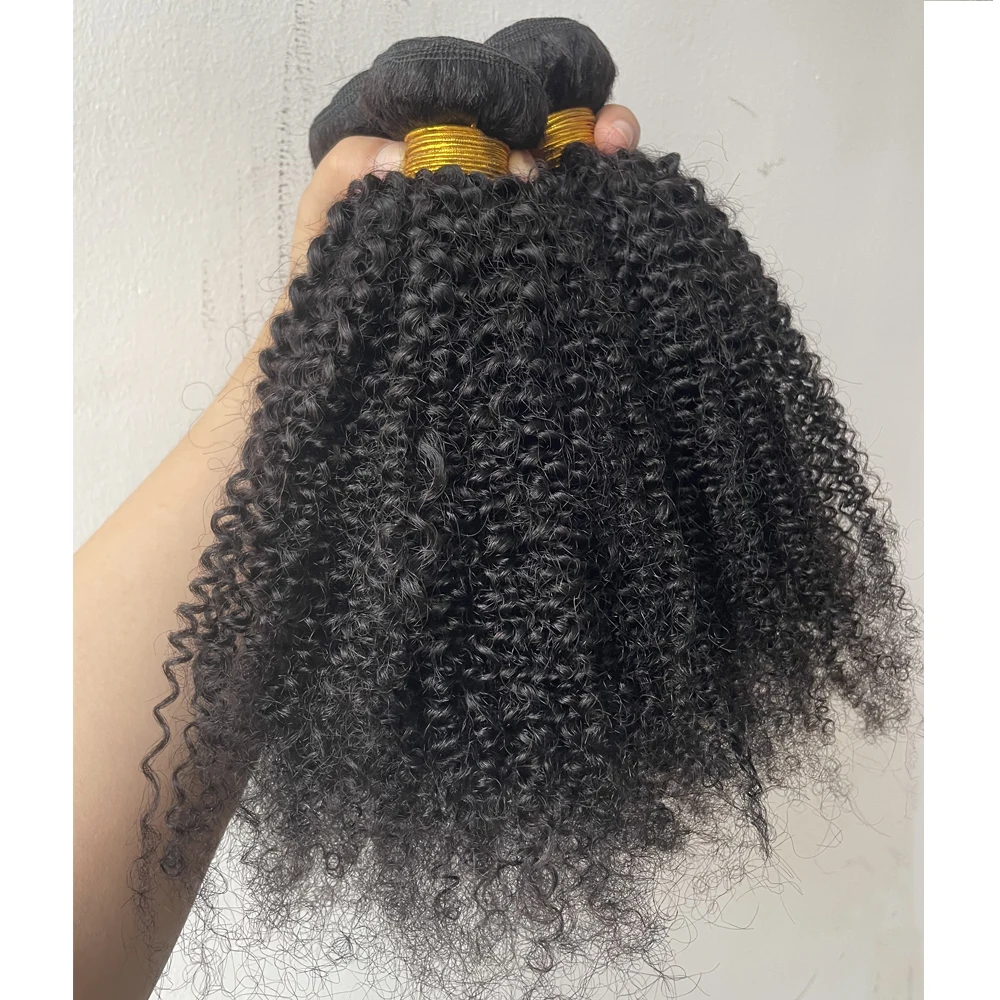 Afro Kinky Curly Human Hair Brazilian Virgin 100% Human Hair Extensions Natural Color Weave 1/3/4 Bundles Double Weft Extensions