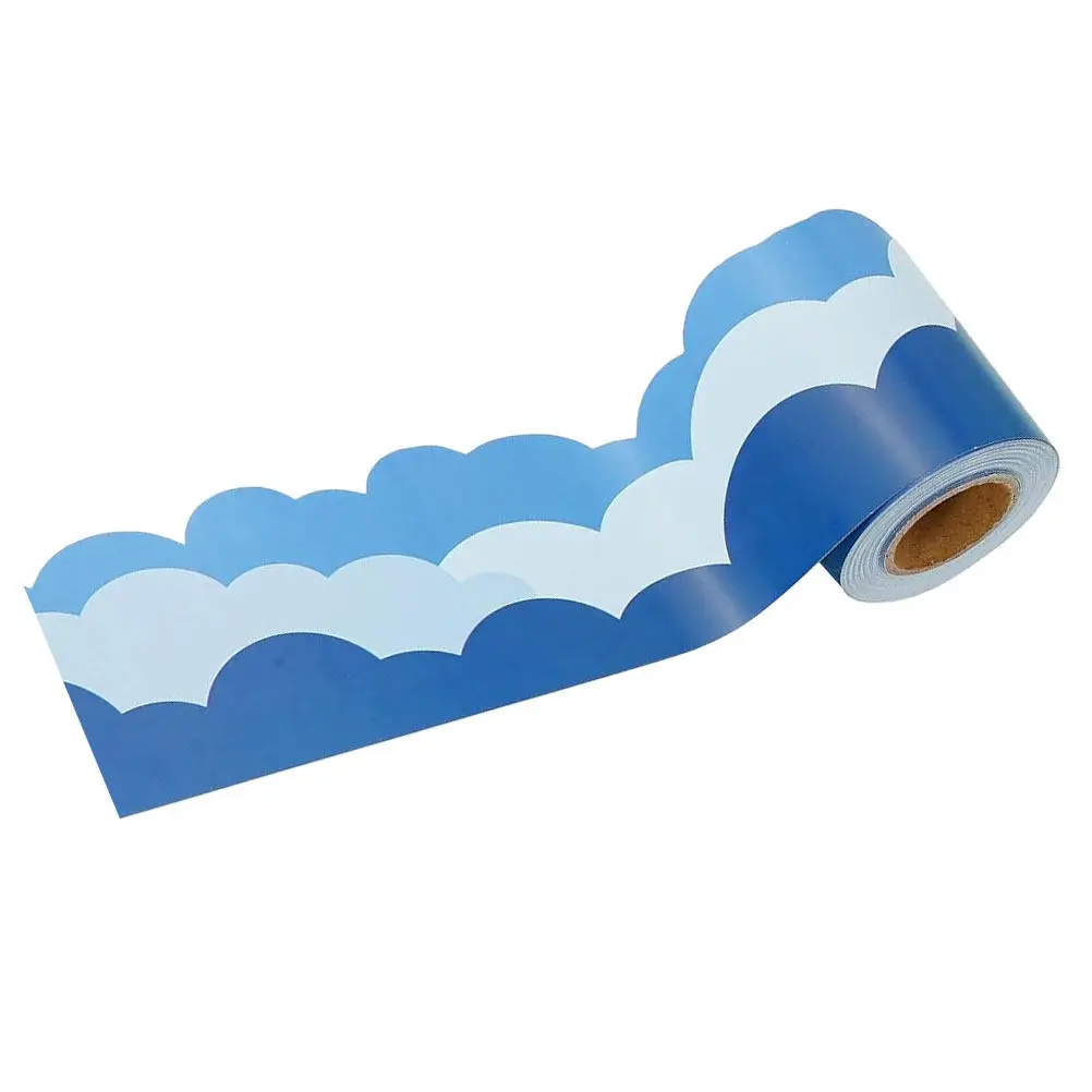 7.5cm X 15M Blue Sky Border Stickers Cloud Shaped Self Adhesive Bulletin Board Trim for Classroom Blackboard Wall Decoration