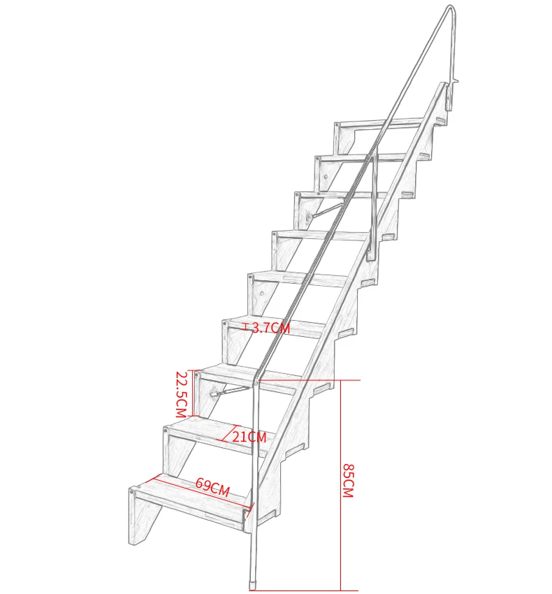 บันไดไม้สนแท้แบบซ่อน ดีไซน์ประหยัดพื้นที่ สำหรับใช้ภายในอาคาร อพาร์ทเมนต์ และโกดัง