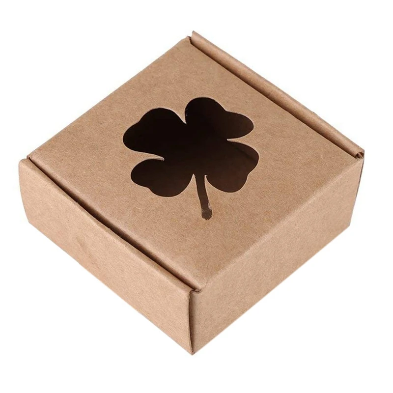 Brown 350G Kraft Paper Four-Leaf Clover Foldable Kraft Paper Gift Box Handmade Soap Candy Jewelry Accessories