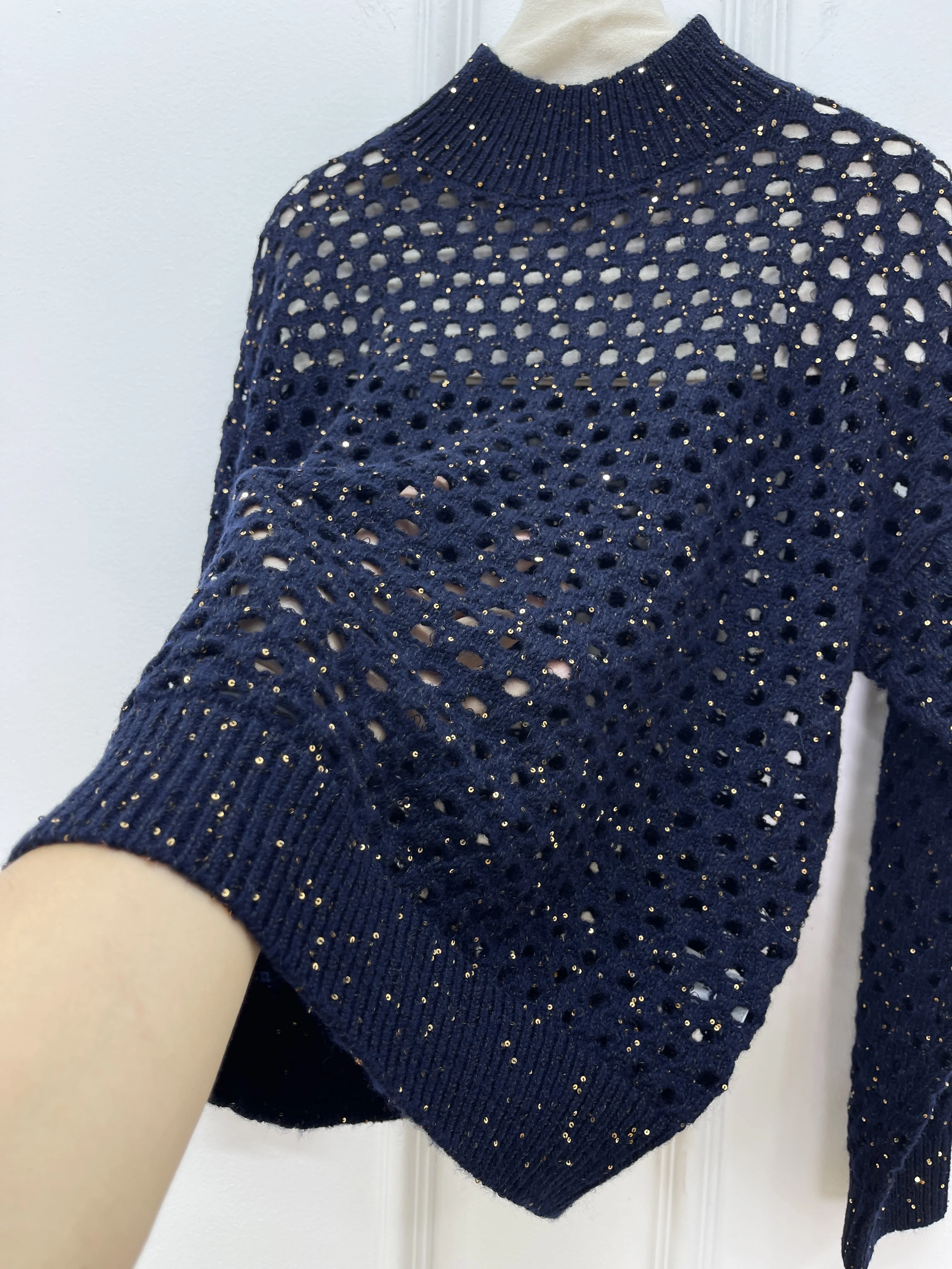 

High-Quality Heavy-Duty Sequined Cashmere Hollow Yarn Knitted Sweater For Women, Loose Turtleneck Sweater