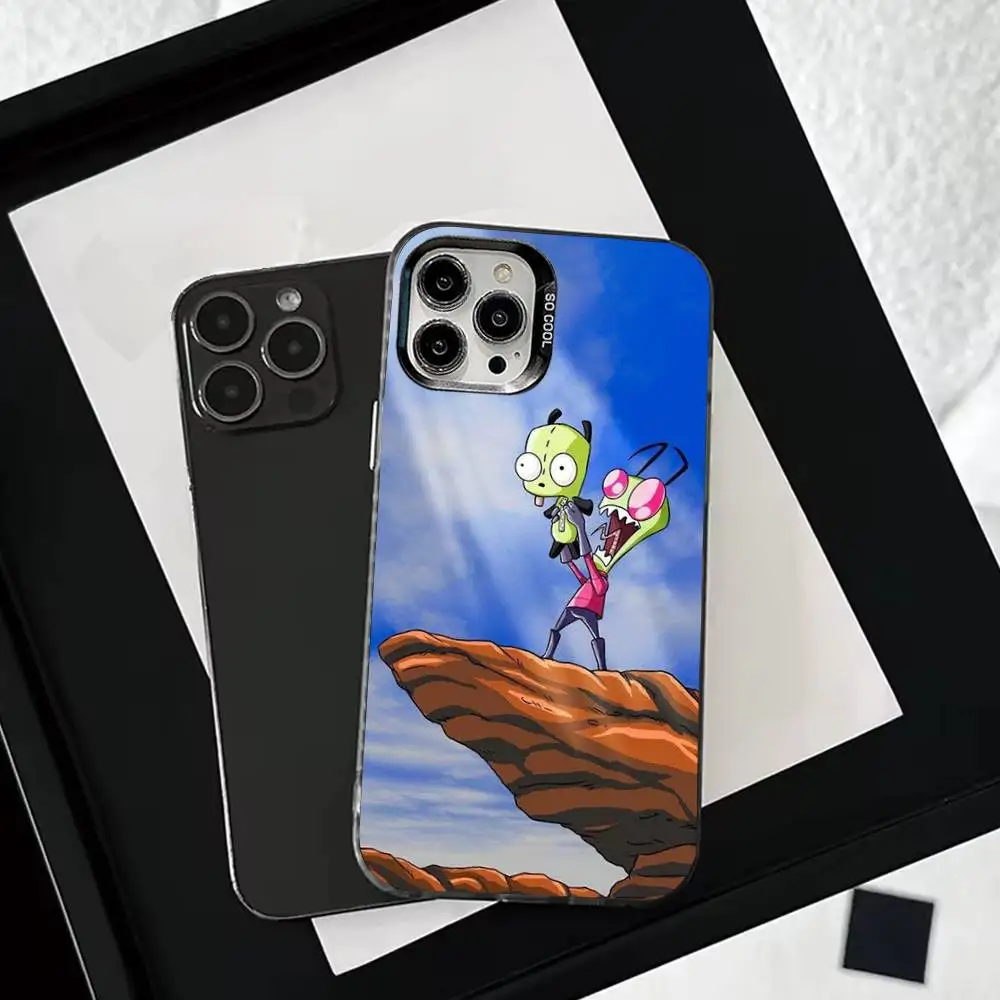 حافظة هاتف C-Cartoon Invader Z-Zim لهاتف iPhone 16,15,14,13,12,11,Mini,Pro,SE,MAX غطاء أبيض غير لامع مقاوم للصدمات