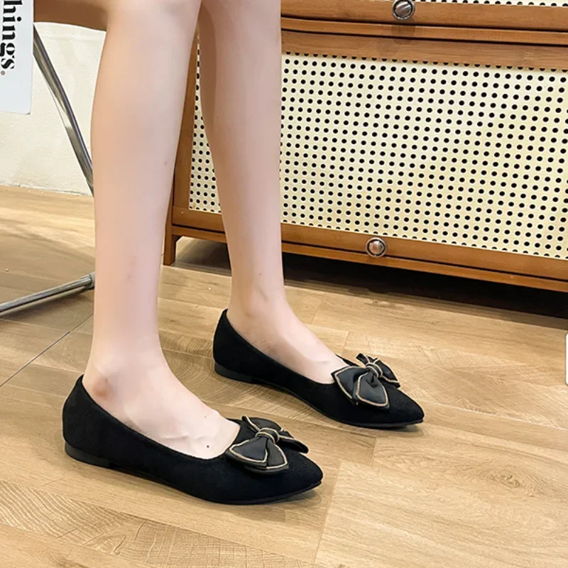 Women Flat Elegant Bow Tie Pointy Casual Shoes Light Mouth Solid Color Bow Adornment Basic with Zapatos De Mujer Zapatos Mujer