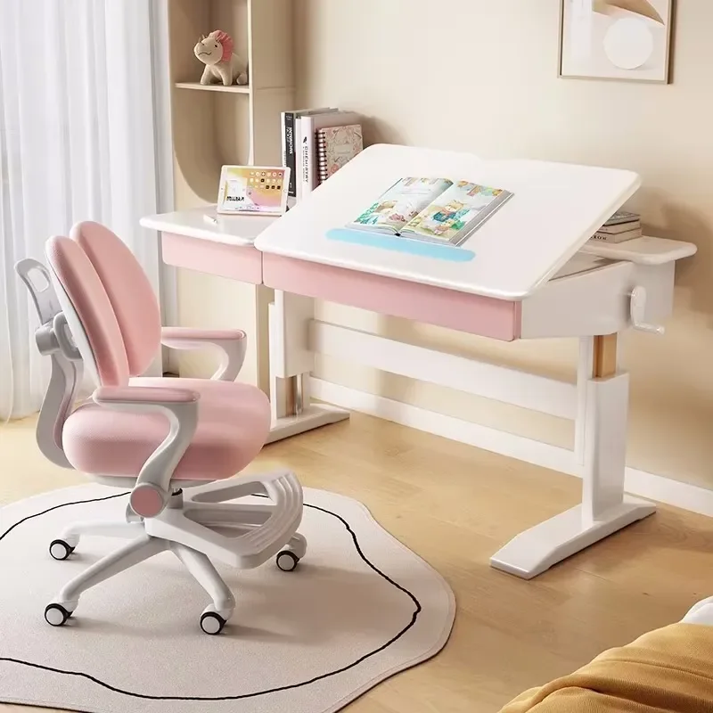 Ergonomic Kids Study Desk Adjustable Height Student Writing Table Chair Set for Children Learning Furniture