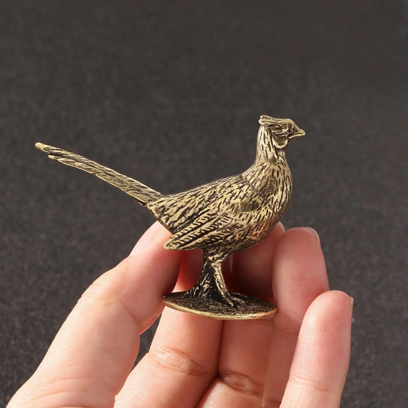 Pheasant Figurine Brass Mini Statue Decorative Sculpture Chinese Ornament Desk Tea Pet Home Decor