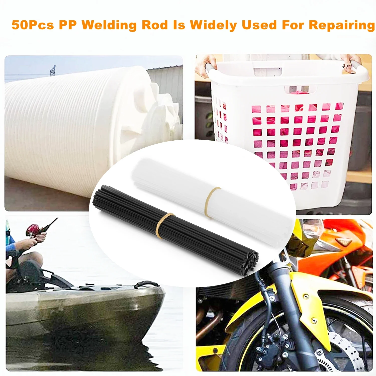 50Pcs Plastic Welding Rods(White Black) - PP Plastic Welder Rods For Bumper Plastic Repair Suitable For Car/Kayak Plastic Repair
