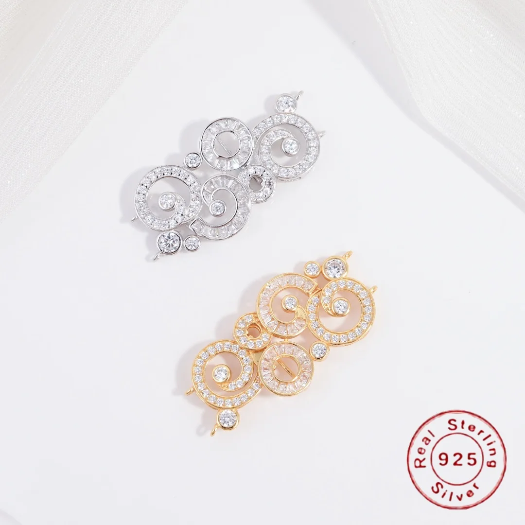 

S925 Sterling Silver Spiral Ring Multi-Pendant Pearl Clasp Connector, Used As A Material For Bracelet And Necklace Jewelry SK142
