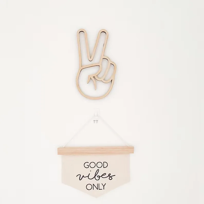 Nordic Wooden Gesture Wall Sticker | Adhesive Wallpaper for Wall, Kids Room 3D Hand Art Decor Nursery Partition & Photo Backdrop