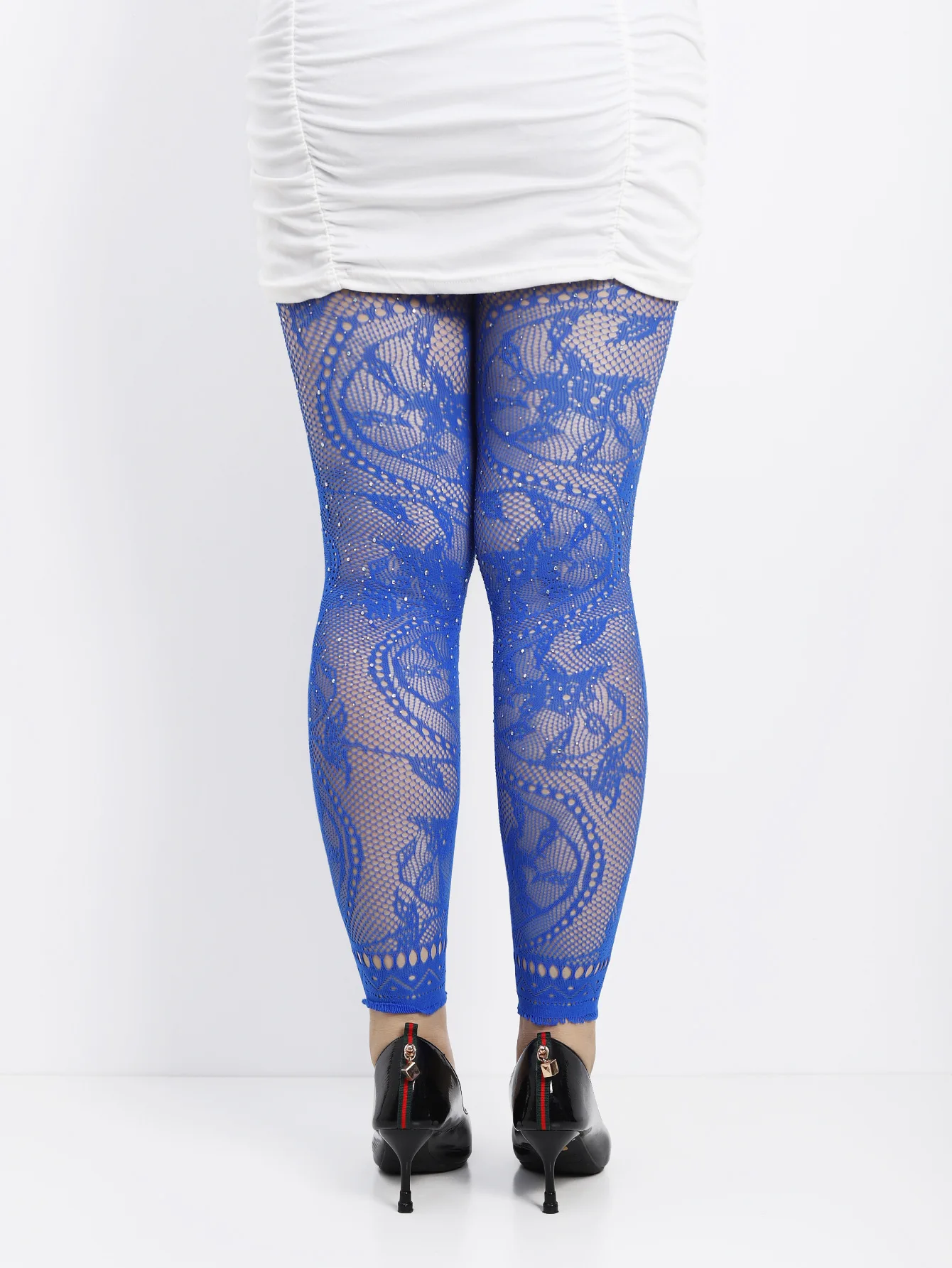 Damen-Strumpfhose mit hoher Taille, glitzerndem Strass-Fischnetz, fußlose Strumpfhose, Leggings, farbiges Retro-Stil-Muster für 45–85 kg Gewicht – Detail 17