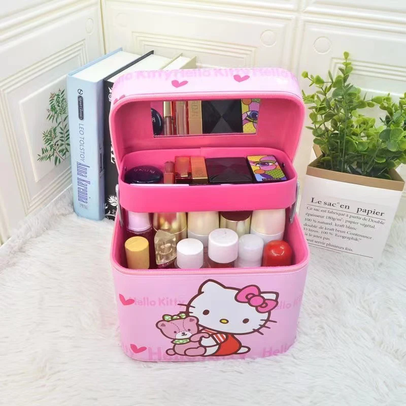 Hello Kitty borsa da donna portatile per trucco di grande capacità borsa per cosmetici borsa da viaggio portatile impermeabile per la bellezza