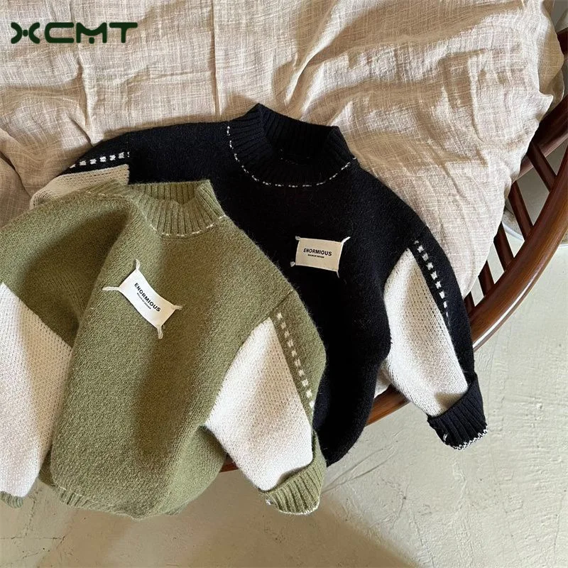 Boys Woolen Sweater Cotton Knitting 2022 Lasted Warm Thicken Velvet Winter Autumn Gift Children\'s Clothing