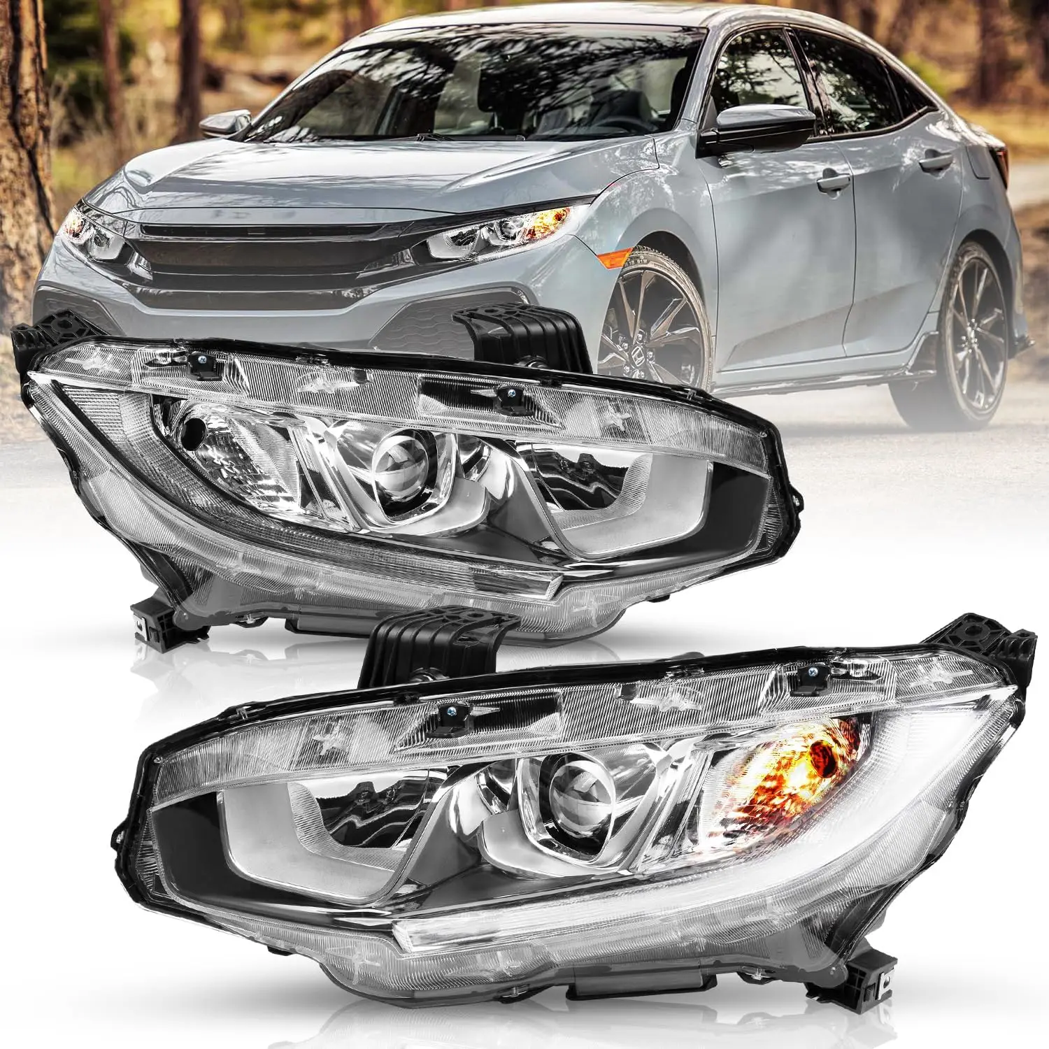 

Headlight Assembly Replacement for 2016-2021 Honda Civic w/LED DRL Projector Headlamp OE Style (L+R)