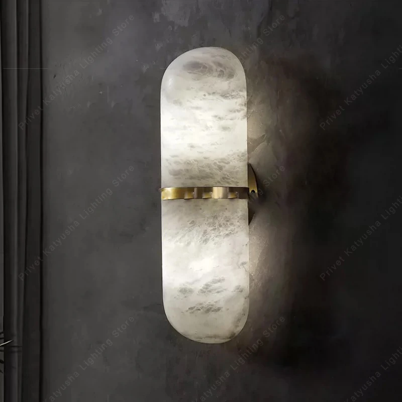 

Светодиодные настенные бра, роскошные лампы с абажуром из натурального мрамора, латунный алебастровый настенный светильник для декора зеркала в прихожей