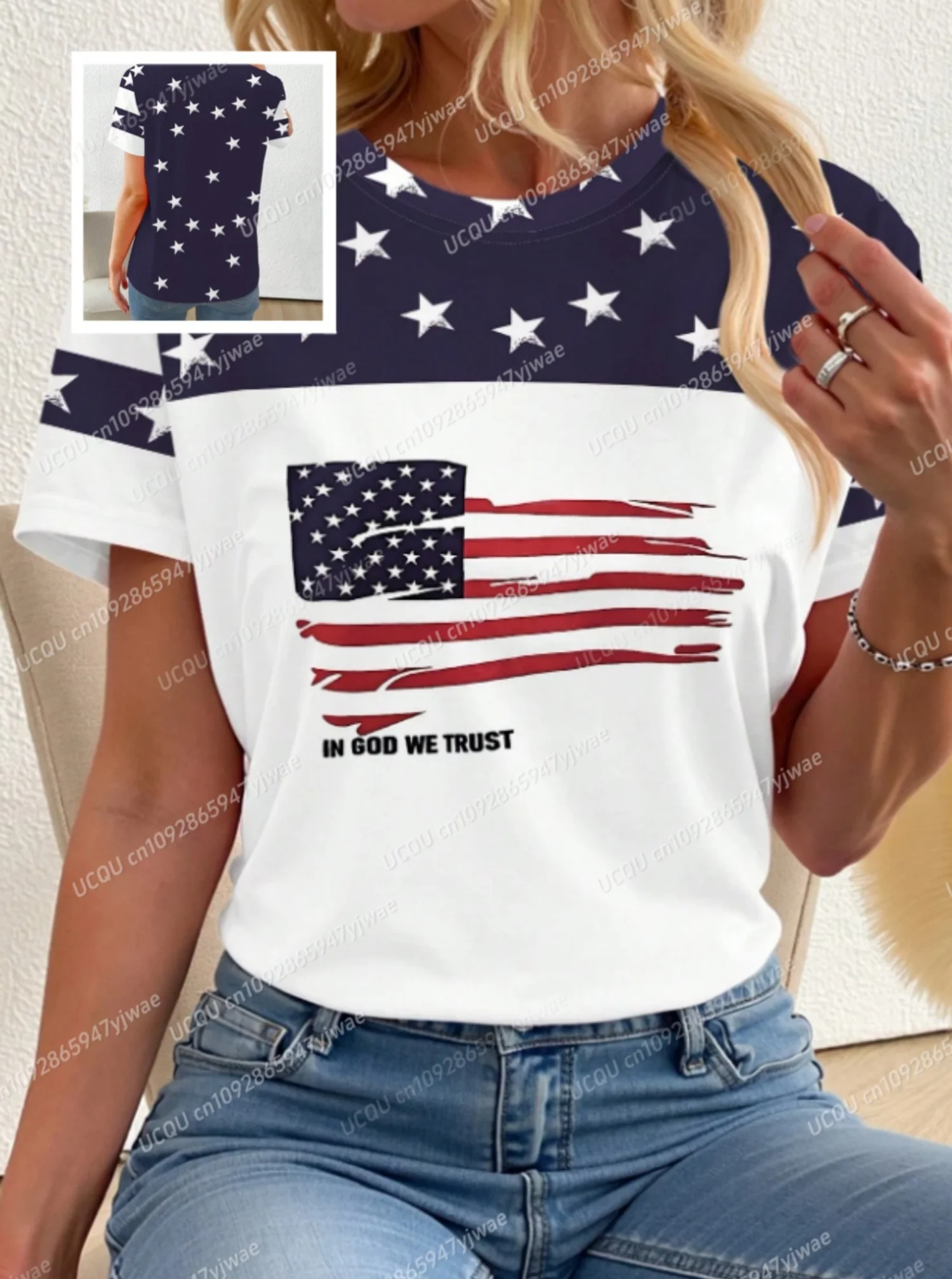 

Summer Women Fashion American Flag Print O-Neck Short Sleeve T-Shirt Summer Tee Baseball Jerseys Stripe Oversize Sport T-Shirt