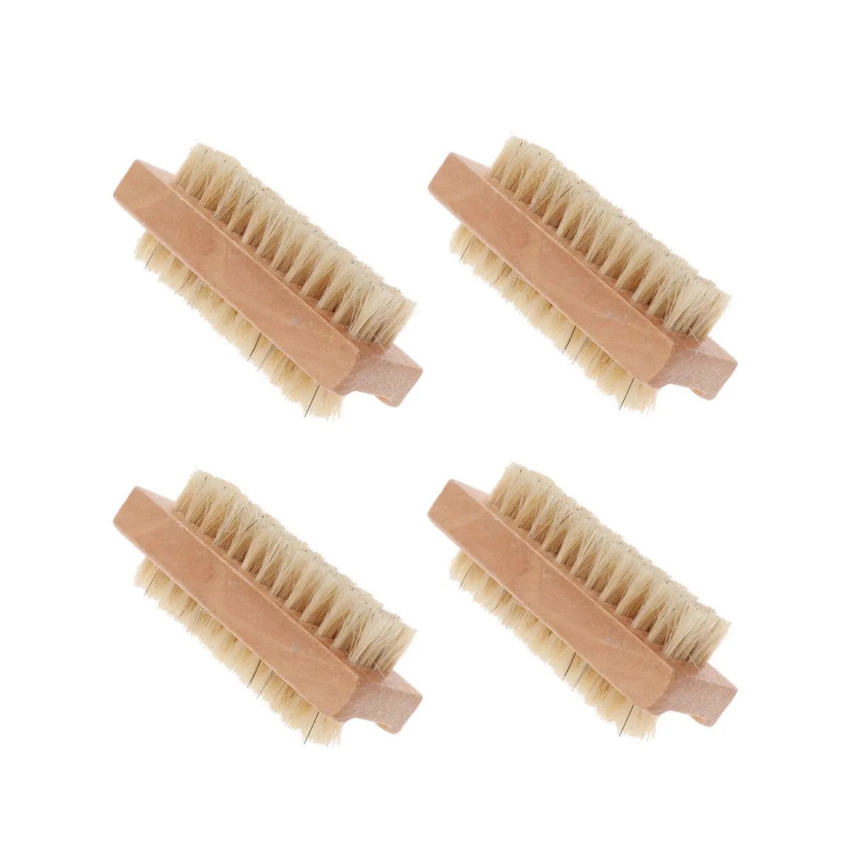 

4Pcs Natural Boar Bristle Nail Brush Double Side Wooden Handle for Fingernail Cleaning Hand Foot Scrub Pedicure Tool Set