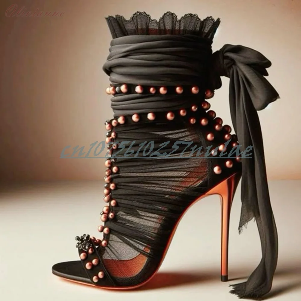 Black Sexy Round Metal Rivets Decor Hollow Sandals Stiletto High Heel Party Women Shoes Sexy 2026 New Summer Hot Para Mujere